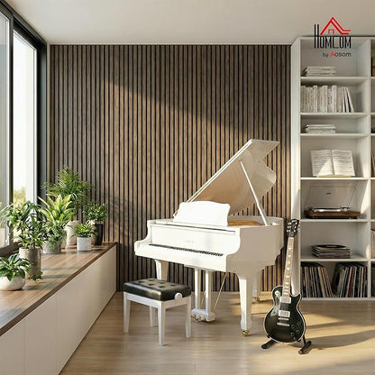 HOMCOM 4 Pack 3D Acoustic Panels, 47" x 24" Soundproof Wood Panels for Wall, Wood Slat Wall Paneling for Interior Ceiling, Office, Home Theater, Studio, Walnut