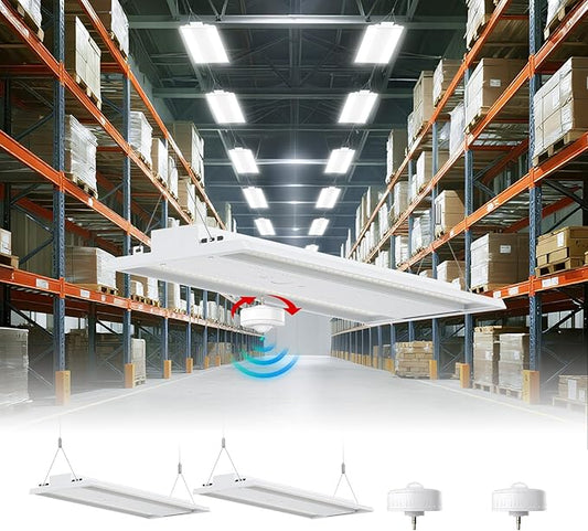 2 Pack 400W LED Linear High Bay Light 4FT, Adjustable 400W/320W/240W/100W With Motion Sensor, 60000LM, 120-277V, 0-10V, 5000K, Commercial Linear High Bay Led Shop Lights for Warehouse Workshops, UL