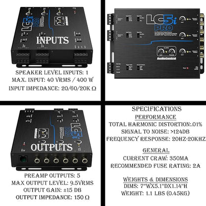 AccuBASS 5-Ch Line Out Converter Kit - LC5iPro Processor and (3) 3ft. Oxygen Free RCA Cables - Upgrade Your Factory Audio System