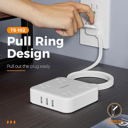 Flat Plug Surge Protector Power Strip, TESSAN 5 ft Extension Cord with 4 Outlets and 3 USB Ports, Indoor Desk Charging Station, 900J Surge Protector for Travel, Office, School, Dorm Room Essentials