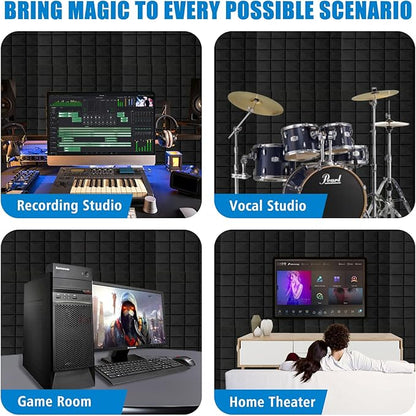 4 PCS Acoustic Panels,48''X24''X2'' Sound Proof Foam Panels for Walls,High Density Fire Resistant & Noise Absorbing for Studio, Office, Home (Black, 4 Pack)