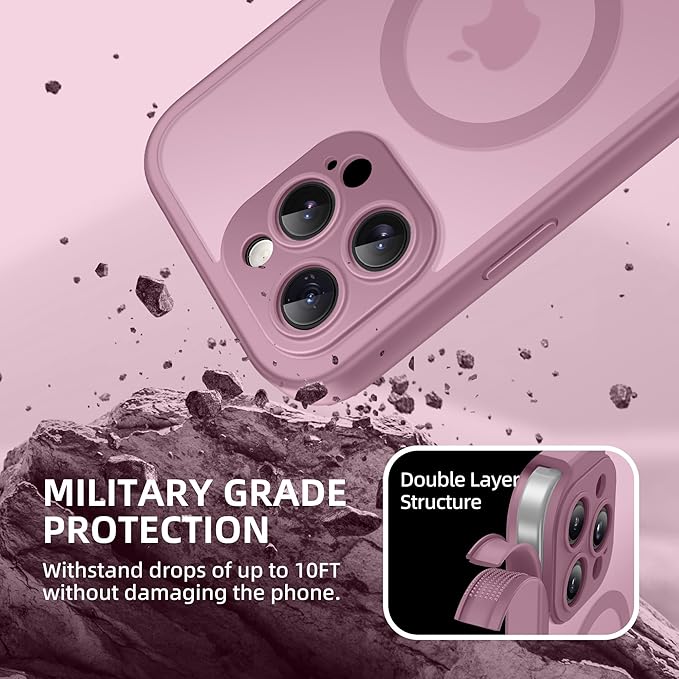 BERFY Magnetic for iPhone 14 Pro Max Case,Compatible with MagSafe,Built-in Privacy Screen Protector and Upgraded Camera Protection,Anti-Spy Full Body Shockproof Phone Case for 14 Pro Max,Palevioletred