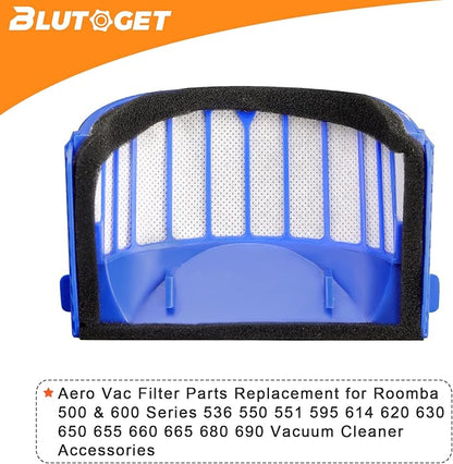 10 Pack Aero Vac Filter by Blutoget - Compatible for iRobot Roomba 500 & 600 Series 536 550 551 595 614 620 630 645 650 655 660 665 670 675 677 680 685 690 Vacuum Cleaner Accessories,with a brush