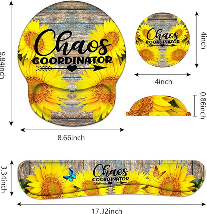Keyboard Wrist Rest and Mouse Pad Wrist Support Set with Coasters, Chaos Coordinator Wrist Mouse Pad with Non-Slip PU Base for Computer Laptop Home Office Working Studying Easy Typing & Pain Relief
