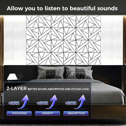 8 Pack 2-Layer Large Soundproof Wall Panels, 15.7 x 15.7 x 0.43 in Sound Proof Foam Panels for Walls, 1.2lb/ft* High Density, 3D Acoustic Panels,Artistic Noise Dampening Panels White&Black