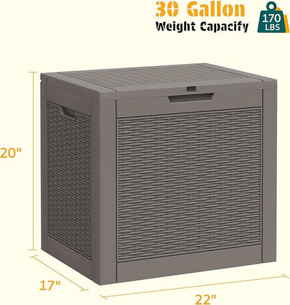 NUNU LAB 30 Gallon Outdoor Storage Box Waterproof, Outside Package Delivery Deck Boxes with Lockable Lid, Backyard Storage Bin For Garden Tools, Patio Cushions Accessories, Gray