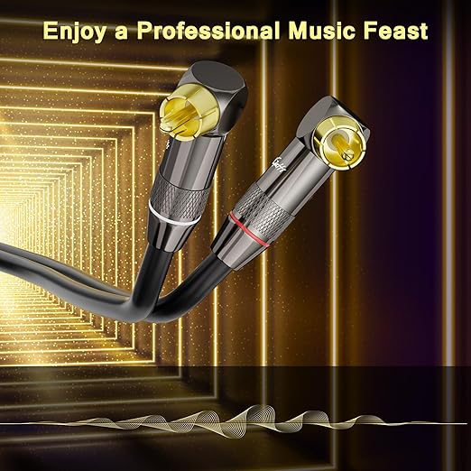 RCA Cable 3 FT, 90 Degree Right Angle 2RCA to 2RCA Stereo Audio Cable, Zinc Alloy Shell, Gold-Plated Plug, 2 RCA Audio Cord, for Home Theater, Subwoofer, HDTV, Amplifier, Hi-Fi System, Car, Speaker