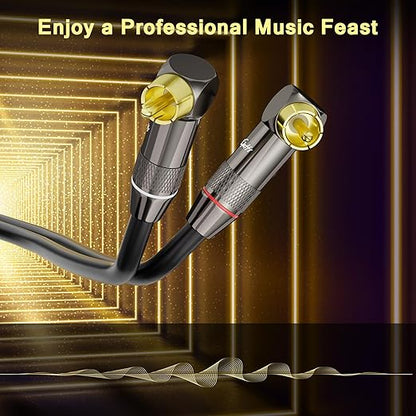 Right Angle RCA Cable 30 FT, 90 Degree 2RCA to 2RCA Stereo Audio Cable, Zinc Alloy Shell, Gold-Plated Plug, 2 RCA Audio Cord, for Home Theater, Subwoofer, HDTV, Amplifier, Hi-Fi System, Car, Speaker