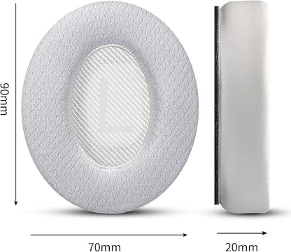 Cooling Gel Headphones Replacement Ear Pads for Bose Quiet Comfort QC35, Mesh Soccer Net Fabric Breathable Sports Fabric, Extra Thick & Cooler for Longer, Softer Memory Foam - White