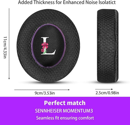 Breathable Mesh Replacement Earpads for SENNHEISER MOMENTUM3 in Black/Purple