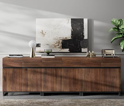Wampat Modern TV Stand for 100 inch TVs, 3 in 1 Entertainment Center Console with Adjustable Shelves and Metal Base for Living Room, Bedroom, Brown | 3 in 1