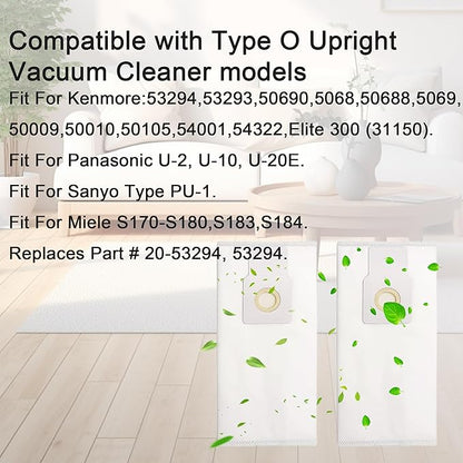 10 Pack 53294 Style O HEPA Cloth Vacuum Bags Fit for Kenmore Upright Vacuum Cleaner, Type O Cloth Upright Vacuum Bags HEPA Fit for Kenmore 5068 50688 53294 50105 BU1017 31140 31150 Elite Vacuum Bags