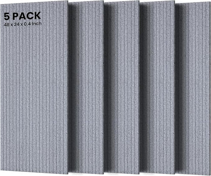 5 Pack Acoustic Panels, 48 x 24x 0.4 Inch Sound Proof Panels for Walls, Premium Wall Sound Absorbing Panels, Decorative Sound Dampening Panels for Media Room, Office and Studio,Silver Gray