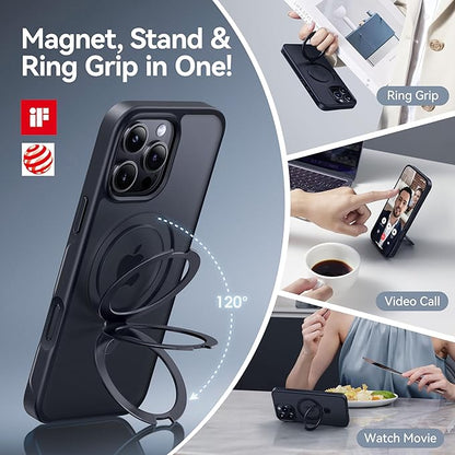 CASEKOO Designed for iPhone 16 Pro Case with Magnetic Invisible Stand [Military Drop Protection] [Compatible with MagSafe] Shockproof Slim Matte Translucent Case 6.3 Inch, Black