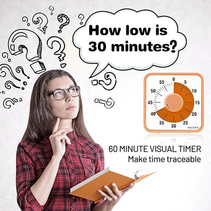 Secura 7.5 Inch Visual Timer, 60 Minute Oversize Countdown Visual Timer for Kids and Adults, Durable Mechanical Time Management Tool (Orange)