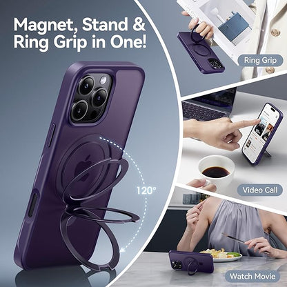 CASEKOO Designed for iPhone 16 Pro Max Case with Magnetic Invisible Stand [Military Drop Protection] [Compatible with MagSafe] Shockproof Slim Translucent Matte Promax Case 6.9 Inch, Purple