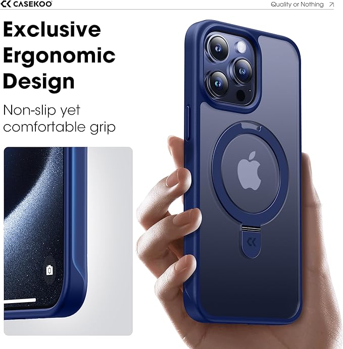 CASEKOO Designed for iPhone 15 Pro Max Case with Magnetic Invisible Stand [Military Drop Protection] [Compatible with MagSafe] Shockproof Slim Translucent Matte Promax Case 6.7 Inch, Blue