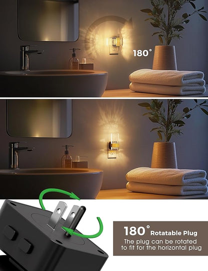 L LOHAS LED Night Lights Plug Into Wall [2 Pack], Color Changing Night Light with Dusk to Dawn Sensor, RGB 180° Rotating Night Light, 0-100LM Dimmable Nightlight for Kids, Bathroom, Hallway,Gift