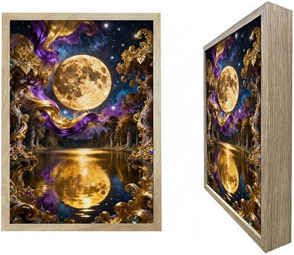 URVIP LED Glowing Photo Frame, 3D Starry-Sky Blue Moon Wall Art, 9x12 Inches Dimmable Light Up Light Painting for Bedroom, Unique Aesthetic Decor, Great Birthday Gift for Women Men