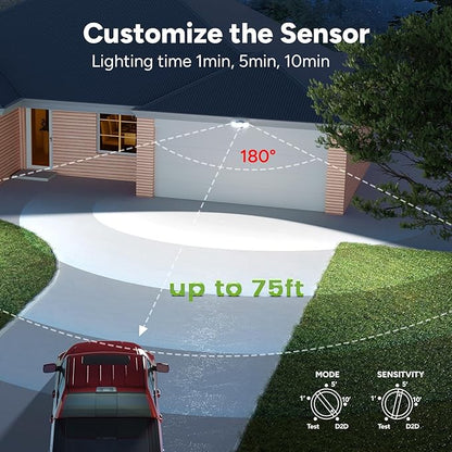 OREiN 10000LM Super Bright LED Flood Light Outdoor, Hardwired Motion Sensor Floodlight, 180°/75FT Detection, 4 Lighting Modes, IP65 Waterproof, Covers 8,000 sq.ft, Patio, Driveway, Backyard, Garage