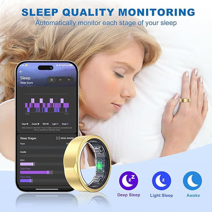 SEEKZERO Smart Ring for Women Men, Titanium Fitness Ring with Heart Rate, Stress & Sleep Monitoring,Step & Calorie Counter, 5ATM Waterproof for iPhone and Android,No Subscription Fee (Rose Gold, 10)