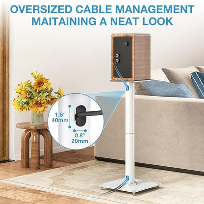 YOMT Universal Speaker Stands Pair for Surround Sound, 28 Inch Floor Speaker Stands with Cable Management Holds 22lbs Bookshelf Speaker Satellite Speaker, 1 Pair, White