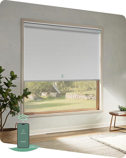 Yoolax Motorized Blinds App Control, Blackout Roller Shades for Windows, Cordless Automatic Shades Roller Window Blinds for Bedroom Living Room Office (Blackout Alpine White, 50" W x 72" H)