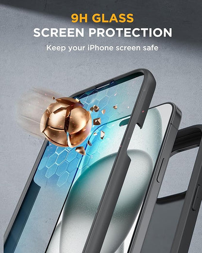 Miracase Magnetic for iPhone 15 Plus Case 6.7'' [Compatible with Magsafe] only for 15 Plus Phone Case Cover with Built-in 9H Tempered Glass Screen Protector,Magnetic Frosted Black