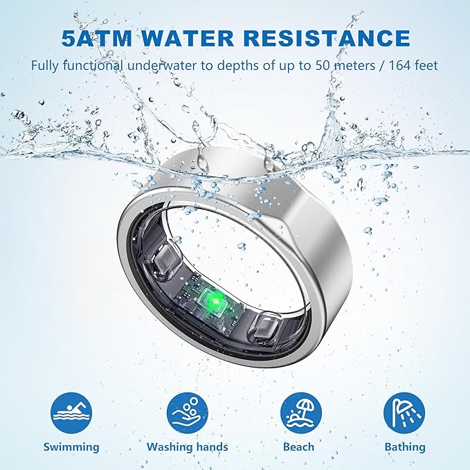 Smart Ring for Women Men, Valentine's Day Gifts, Minimalist Fitness Ring with Heart Rate, Stress, Sleep, Step, Calorie Tracking, 5ATM Waterproof for iPhone and Android,No Subscription (Silver, 9)