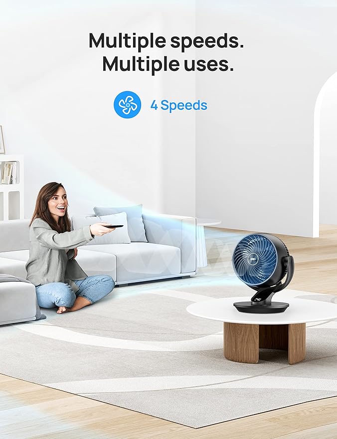 Dreo Fan for Bedroom, 13-Inch Oscillating Table Air Circulator Fan for Whole Room, 120° Tilt Adjustment, 28dB Ultra-Quiet, 70ft Powerful Airflow, 4 Speeds Desk Fans with Remote for Home, Office