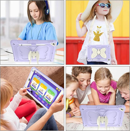 BLOSOMEET Lavender Purple Case for iPad 10.2 Inch with Tempered Glass Screen Protector,iPad 9th/8th/7th Gen Cover with Stand Pencil Holder & Shoulder Strap for Women