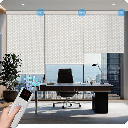 COOLWINDS Motorized Blinds with Remote Cordless Automatic Motorized Shades Custom Blinds for Windows Smart Curtains Compatible with Alexa Google Home(3% Solar Beige,W64 x H72in)
