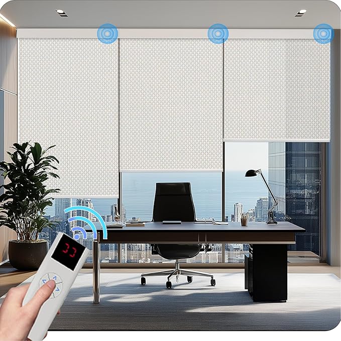 COOLWINDS Motorized Blinds with Remote Cordless Automatic Motorized Shades Custom Blinds for Windows Smart Curtains Compatible with Alexa Google Home(3% Solar Beige,W55 x H72in)