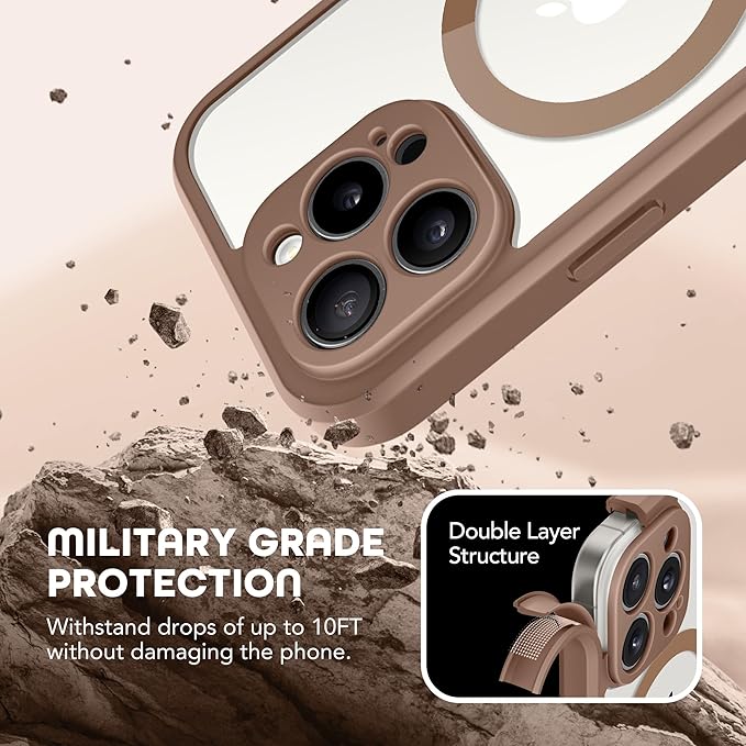 Magnetic for iPhone 15 Pro Case, Compatible with MagSafe, Built-in Privacy Screen Protector and Camera Protection, Anti Spy Full Body Dustproof Shockproof Hard Phone Case 6.1", Brown