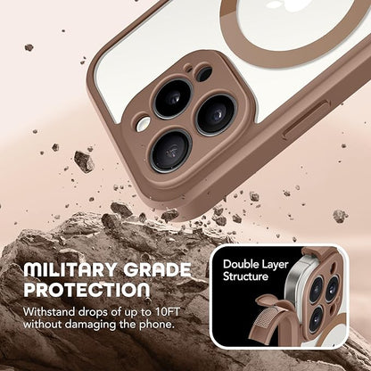 Magnetic for iPhone 15 Pro Max Case, Compatible with MagSafe, Built-in Privacy Screen Protector and Camera Protection, Anti Spy Full Body Dustproof Shockproof Hard Phone Case 6.7", Brown