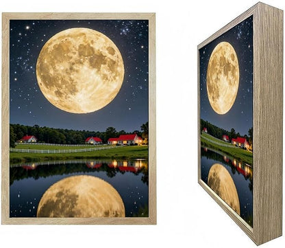 URVIP LED Glowing Photo Frame, 3D Starry-Sky Blue Moon Wall Art, 9x12 Inches Dimmable Light Up Light Painting for Bedroom, Unique Aesthetic Decor, Great Birthday Gift for Women Men
