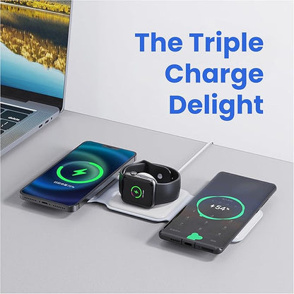 3-in-1 Foldable Magnetic Wireless Fast Charger – Travel Charging Pad Compatible with iPhone 12–16 Series, Samsung Galaxy Series, Huawei, Apple Watch, AirPods & Other Qi-Enabled Devices