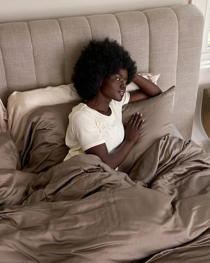 Cozy Earth Luxury Bed Sheet Set - 100% Viscose from Bamboo Fabric, Ultra-Soft & Breathable, Fits Regular & Deep Pocket Mattresses up to 20" - 4 Pieces Twin Sheet Set Walnut