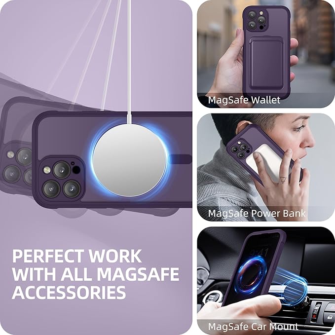 BERFY Magnetic for iPhone 13 Pro Max Case,Compatible with MagSafe,Built-in Privacy Screen Protector and Upgraded Camera Protection,Anti-Spy Full Body Shockproof Phone Case for 13 Pro Max 6.7",Purple