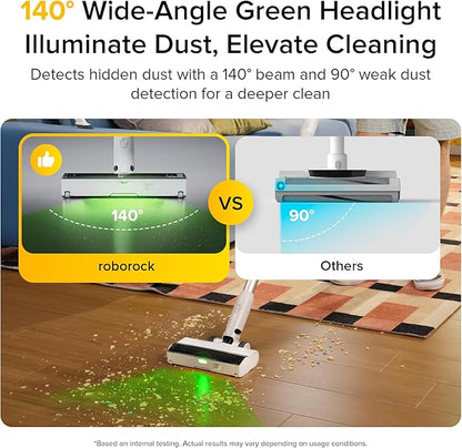 roborock H60 Cordless Stick Vacuum Cleaner, 115AW Suction Power, 60-Min Runtime, 90° Bendable Tube, Dust-Revealing LED, Anti-Tangle Cordless Vacuum Cleaners for Home, Carpets, Hard Floors & Pet Hair