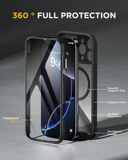 Miracase Magnetic for iPhone 16 Pro Max Case 6.9'' [Compatible with MagSafe] Full-Body Phone case with Built-in Glass Screen Protector& Camera Protector,Drop Proof 16 Pro Max Cover,Black