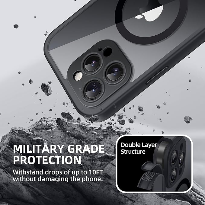BERFY Magnetic for iPhone 14 Pro Max Case, Compatible with MagSafe, Built-in Privacy Screen Protector and Upgraded Camera Protection, Anti-Spy Full Body Shockproof Phone Case for 14 Pro Max 6.7",Black