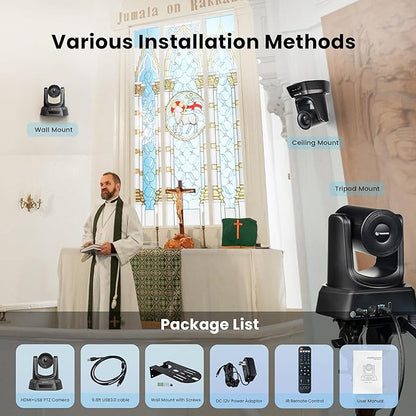 TONGVEO Conference Room PTZ Camera System with 20X Optical Zoom | 1080P 60fps HDMI USB Webcam for Church Streaming Online Video Conference| Compatible with Zoom, OBS | Easy Setup