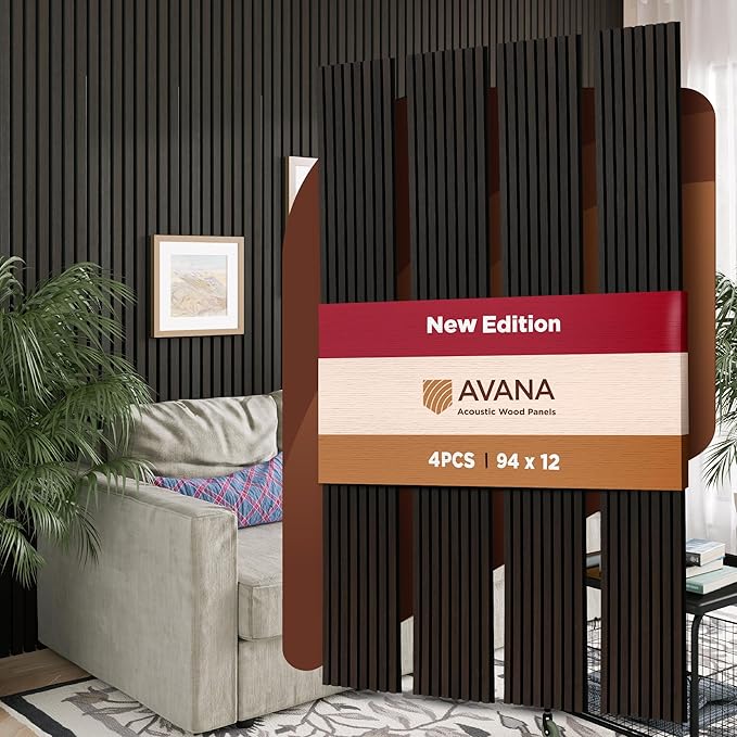 Avana Acoustic Wood Wall Panels – 94.4 X 12.6 Inch Smoke Oak Acoustic Panels 4 PCs – Wall Panels For Interior Wall Decor For Homes, Offices, Studios – Sturdy And Durable Wood Panels For Wall