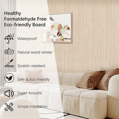 ARMURO Wood Slat Wall Panel - 2 PCS Slat Wall Paneling, Natural Oak Wood Veneer Sound Dampening Wall Panels - Wood Panels for Wall 12.6" W x 94.5" L