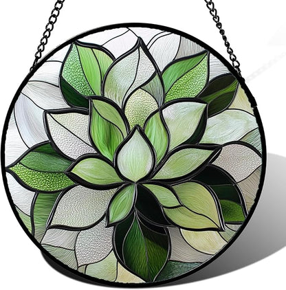 CRISGIF Stained Glass Window Hanging - Ireland Green Plants Suncatcher for Doors Garden Succulent Sun Catchers Decor Mother's St. Patrick's Day Birthday for Women Men Mom Nana 7.8 in