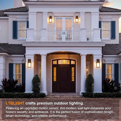 LTBLIGHT 2-Pack Motion Sensor Porch Lights Outdoor, Farmhouse Brown Dusk to Dawn Exterior Lighting Fixtures with 3 Modes, Waterproof Wall Lanterns for House, Backyard, Entryway, Garage