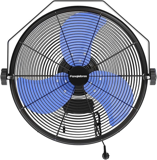 Fanqiebros 4580 CFM 18 inch High Velocity Wall Mounted Fan, 3-Speed Metal Fan with Sealed Motor, 360 Degree Tliting Heavy Duty Wall Fan for Patio, Barn, Garage, and Gazebo - UL listed