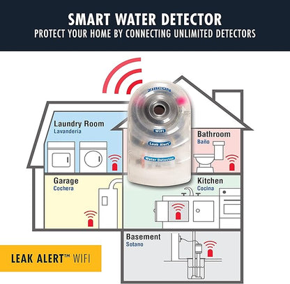 Zircon Leak Alert Wifi - Smart Electronic Water Detector Alarm with Email, Audio & Visual Alerts - Battery Included,White