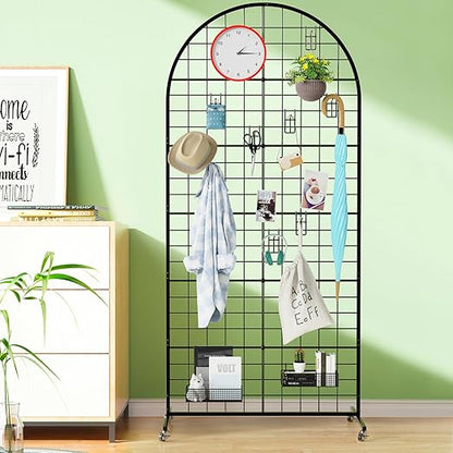 Asee'm Grid Wall Panels Display Stand 2.6' x 5.8' FT Black Movable Wire Grid Wall Display Rack Heavy Floorstanding Detachable Girdwall Panel with T-Base for Craft Show Rack, Retail Displays 1PCS